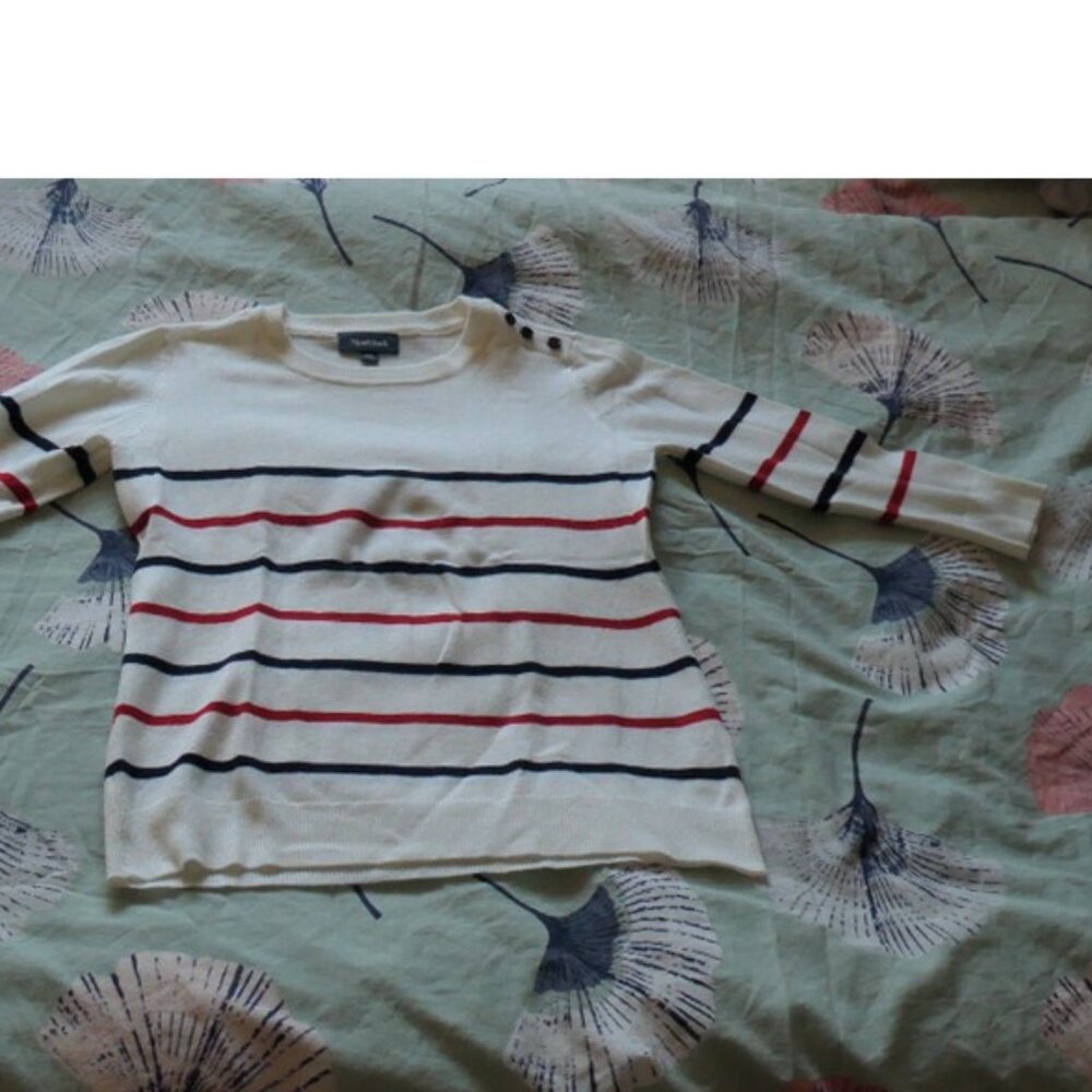 white striped sweater with 3/4 long sleeves, Modcloth, XS